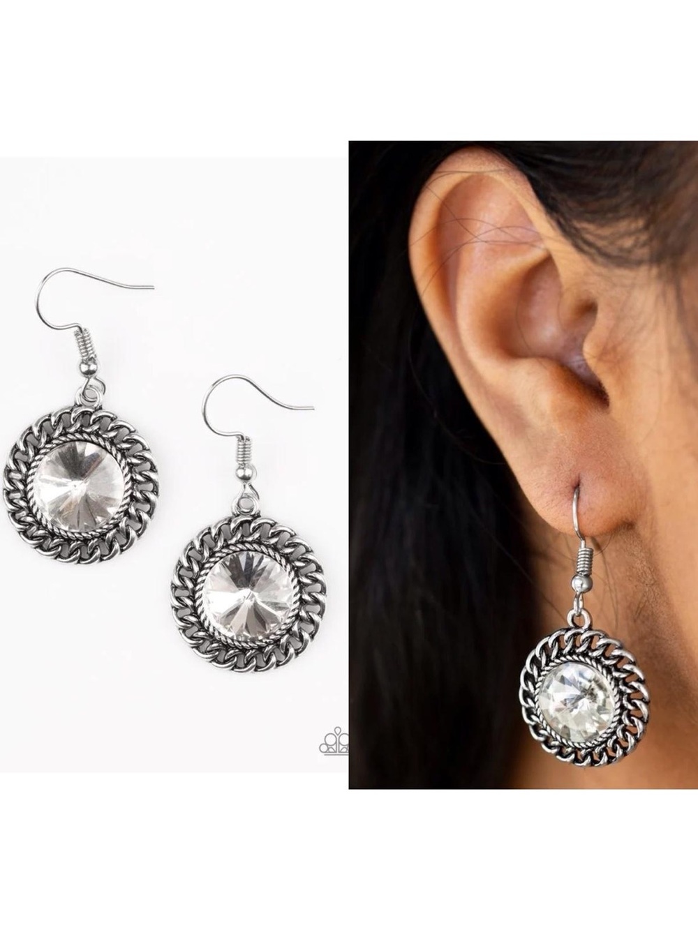 Crystal Drop Silver-Tone Rope-Frame Earrings